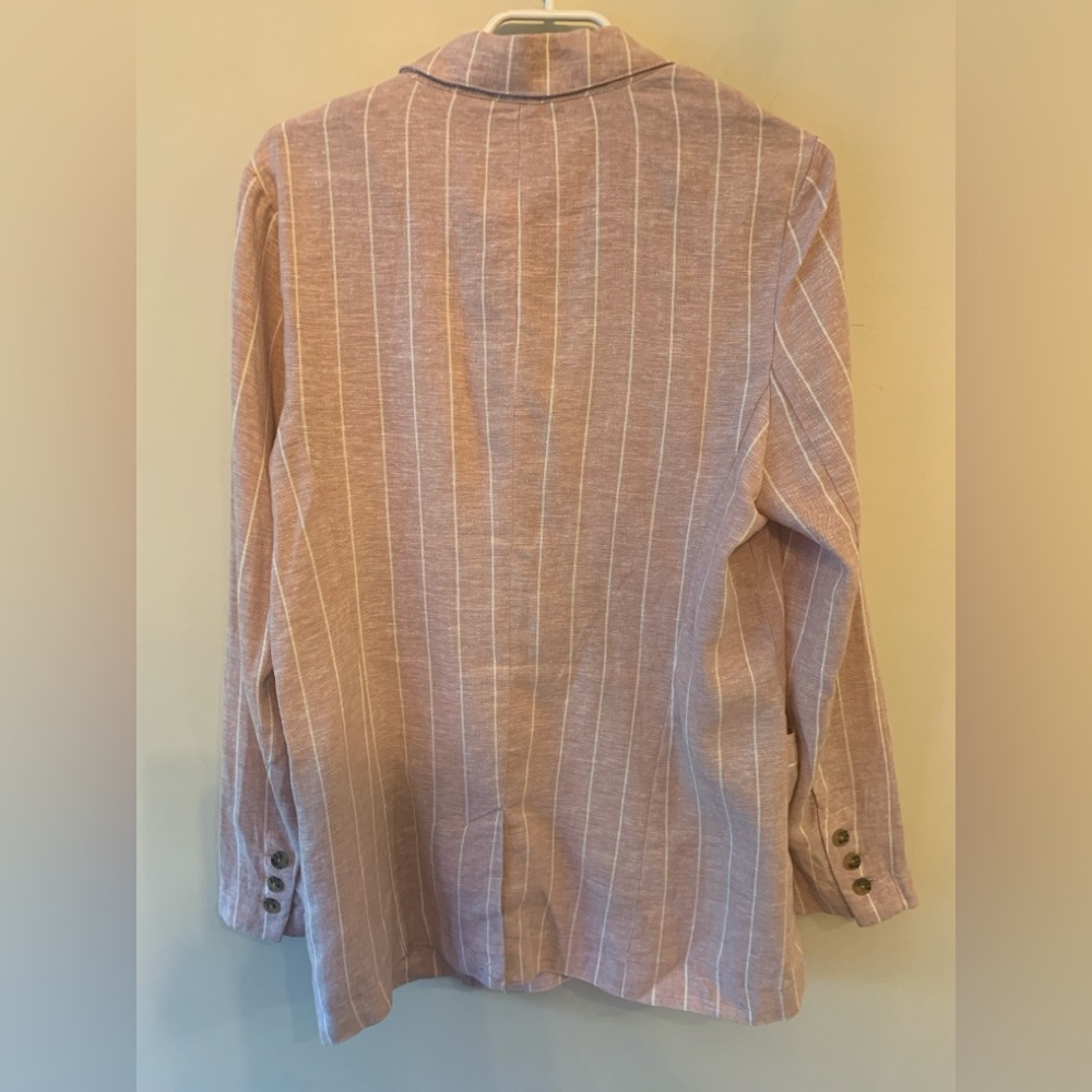 Linen Blend Dusty Rose Pinstripe Oversized Blazer - Picture 5 of 8